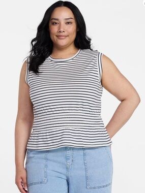 Plus Size  Striped Peplum Tank